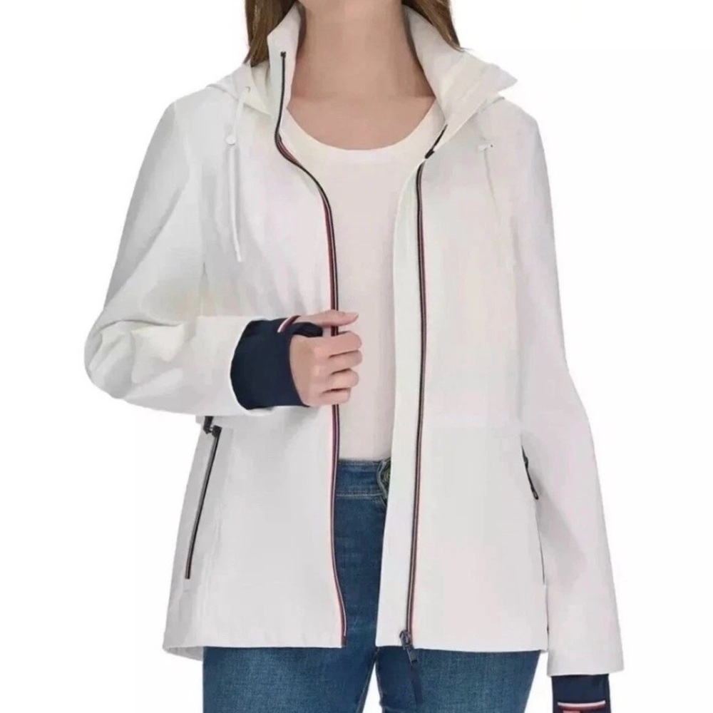 TOMMY HILFIGER White Windbreaker Wind Resistant Jacket Womens Sz XXL NWT